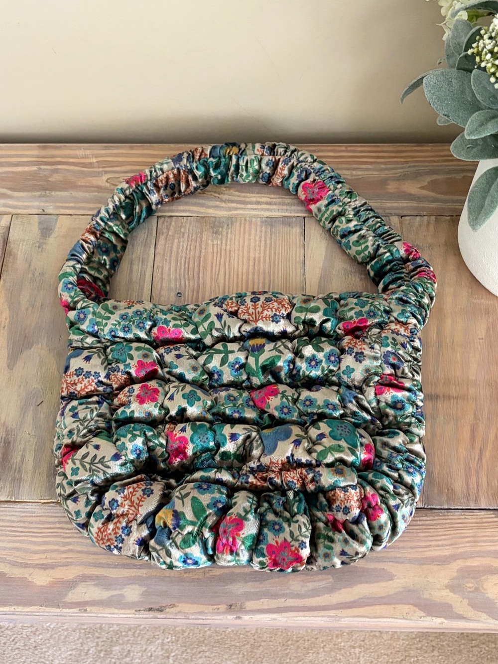 Natural Life Quilted Teal Floral Velvet Bag 🍂 🆕 - Picture 5 of 11